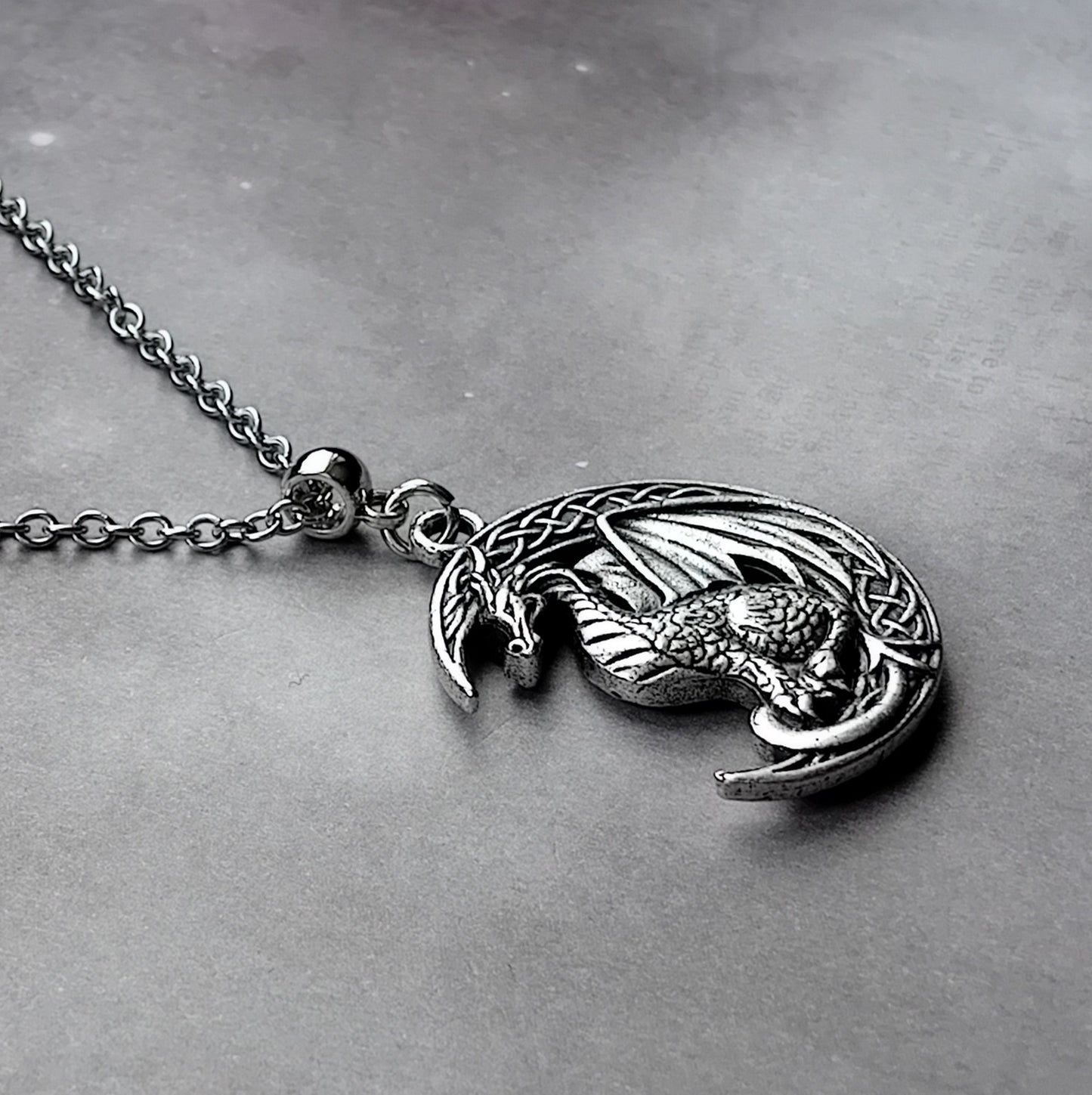 Celtic Dragon and Moon Necklace