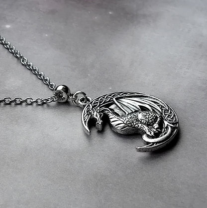 Celtic Dragon and Moon Necklace