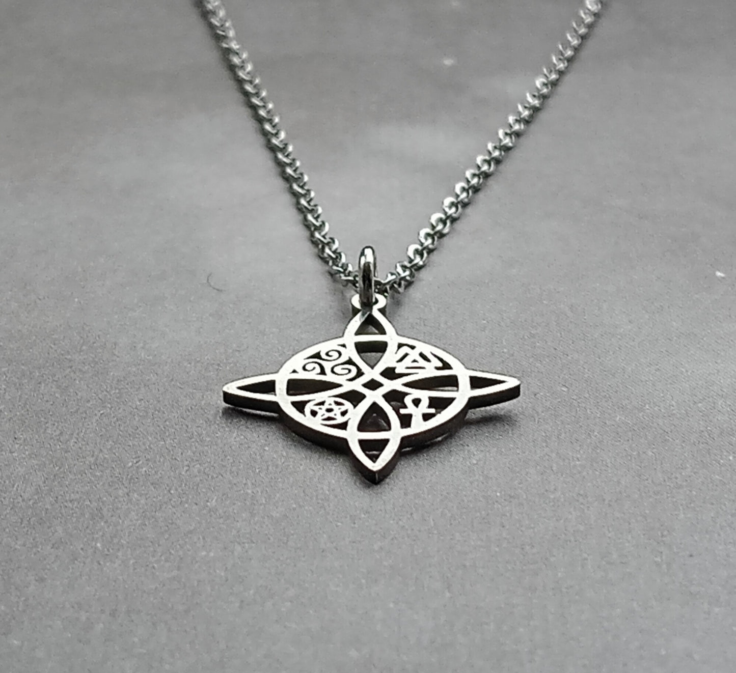 Witch's Knot with Symbols Steel Necklace