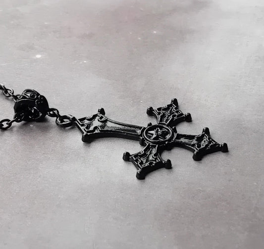 Black Inverted Cross Necklace