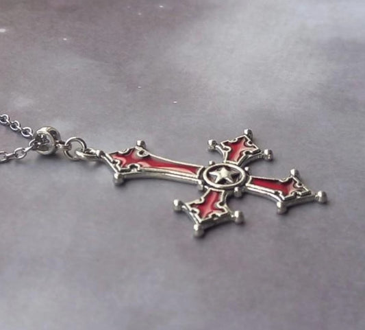 Red Inverted Cross Necklace