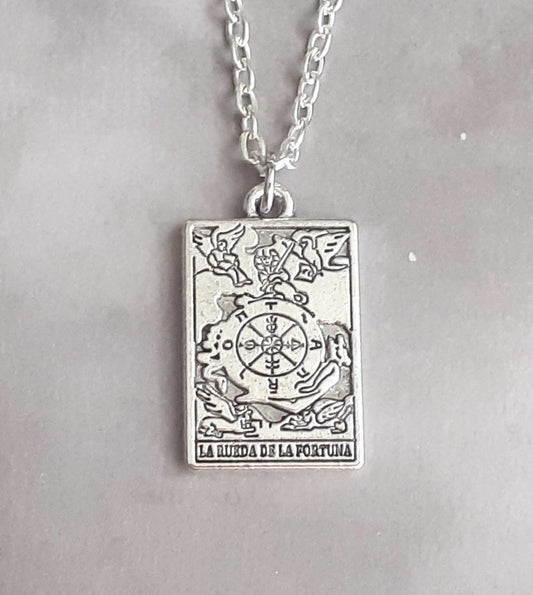 Wheel of Fortune Metal Tarot Card Necklace