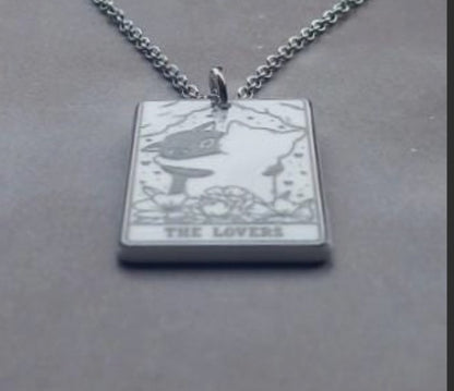 The Lovers Cat Tarot Card Necklace