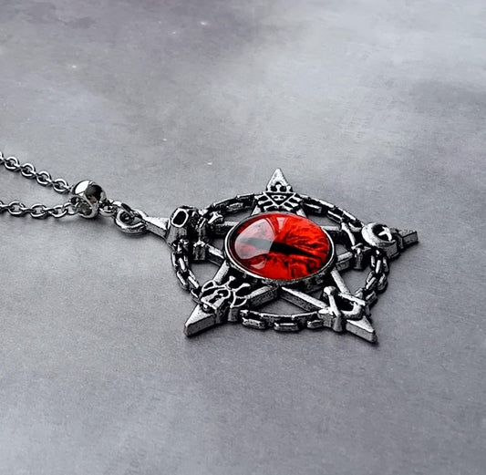 Red Evil Eye Pentagram Necklace