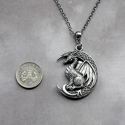 Celtic Dragon and Moon Necklace