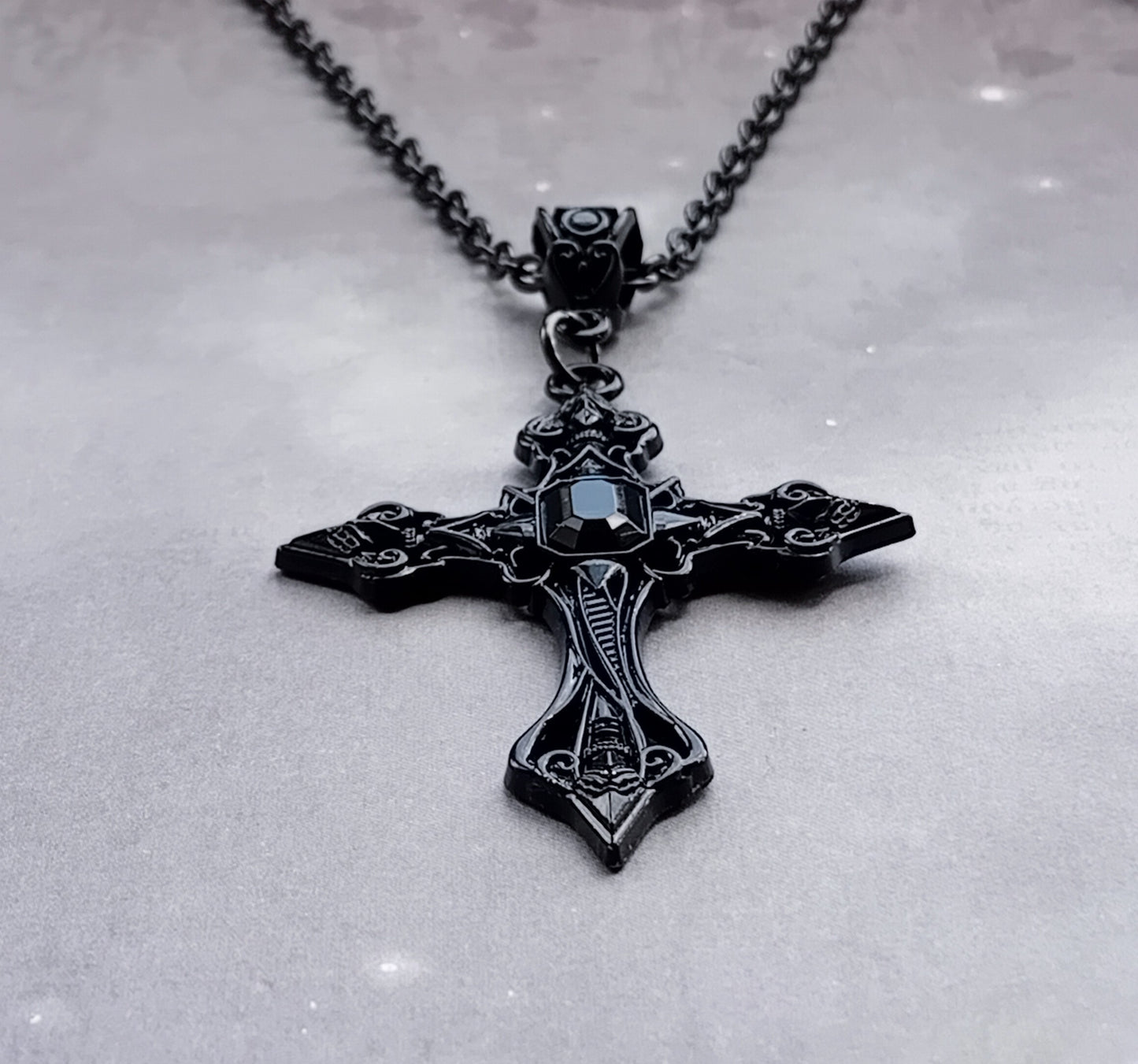 Black Patterned Cross Necklace