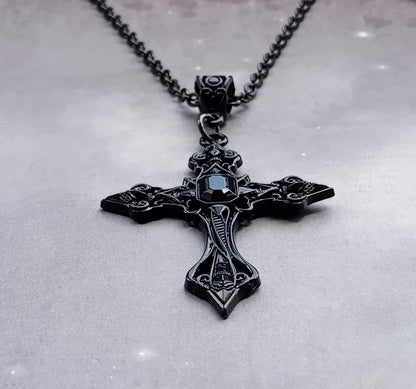Black Patterned Cross Necklace
