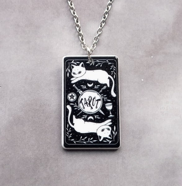 Death Cat Tarot Card Necklace
