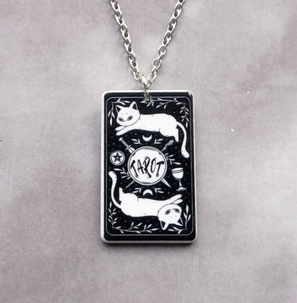 Death Cat Tarot Card Necklace