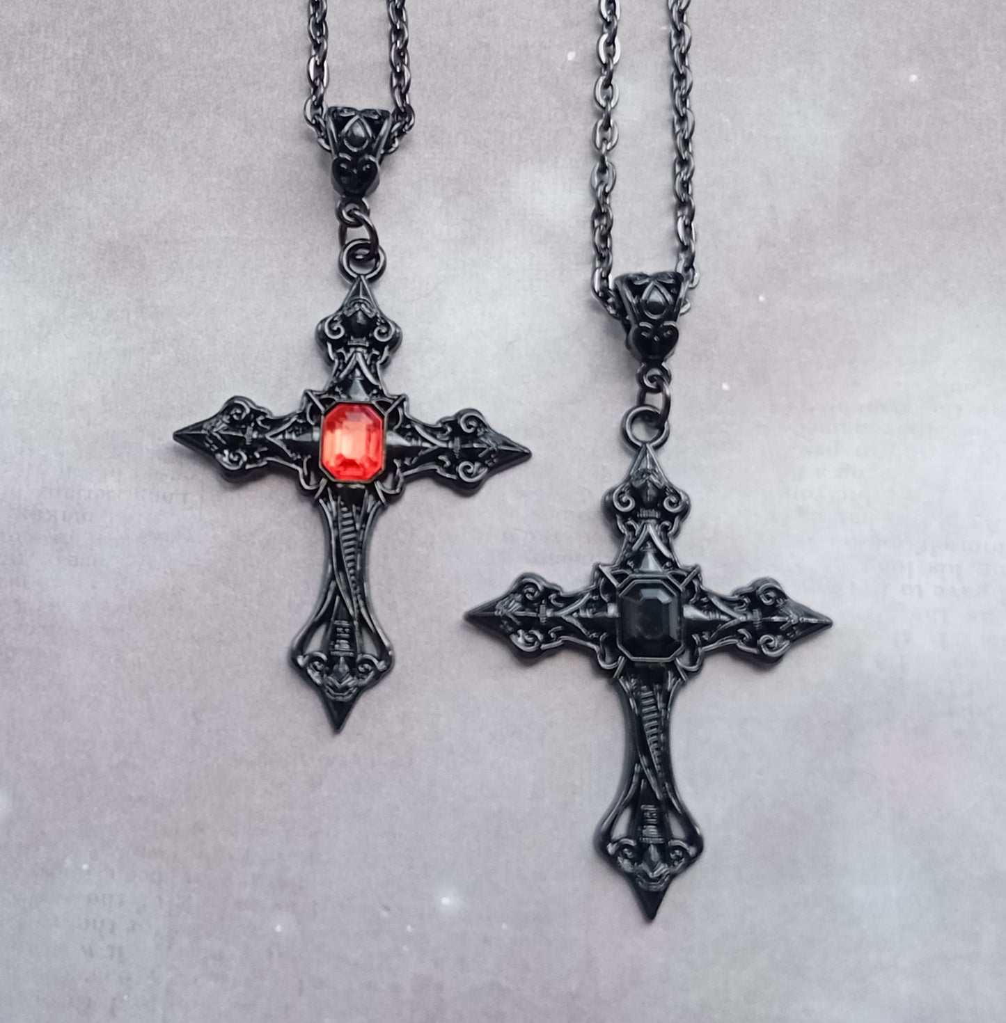Black Patterned Cross Necklace