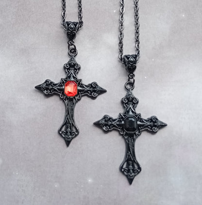 Black Patterned Cross Necklace