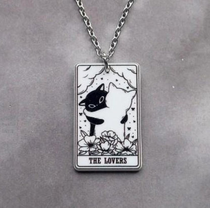 The Lovers Cat Tarot Card Necklace
