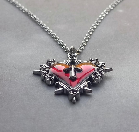 Red Heart with Cross Necklace