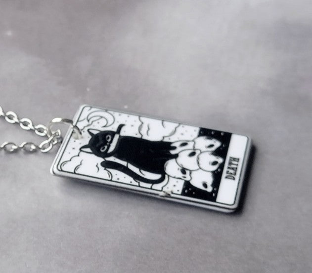 Death Cat Tarot Card Necklace