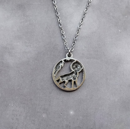 Wolf and Moon Necklace