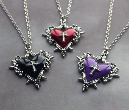 Black Heart with Cross Necklace
