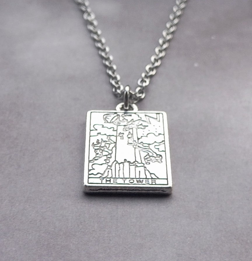 The Tower Metal Tarot Card Necklace