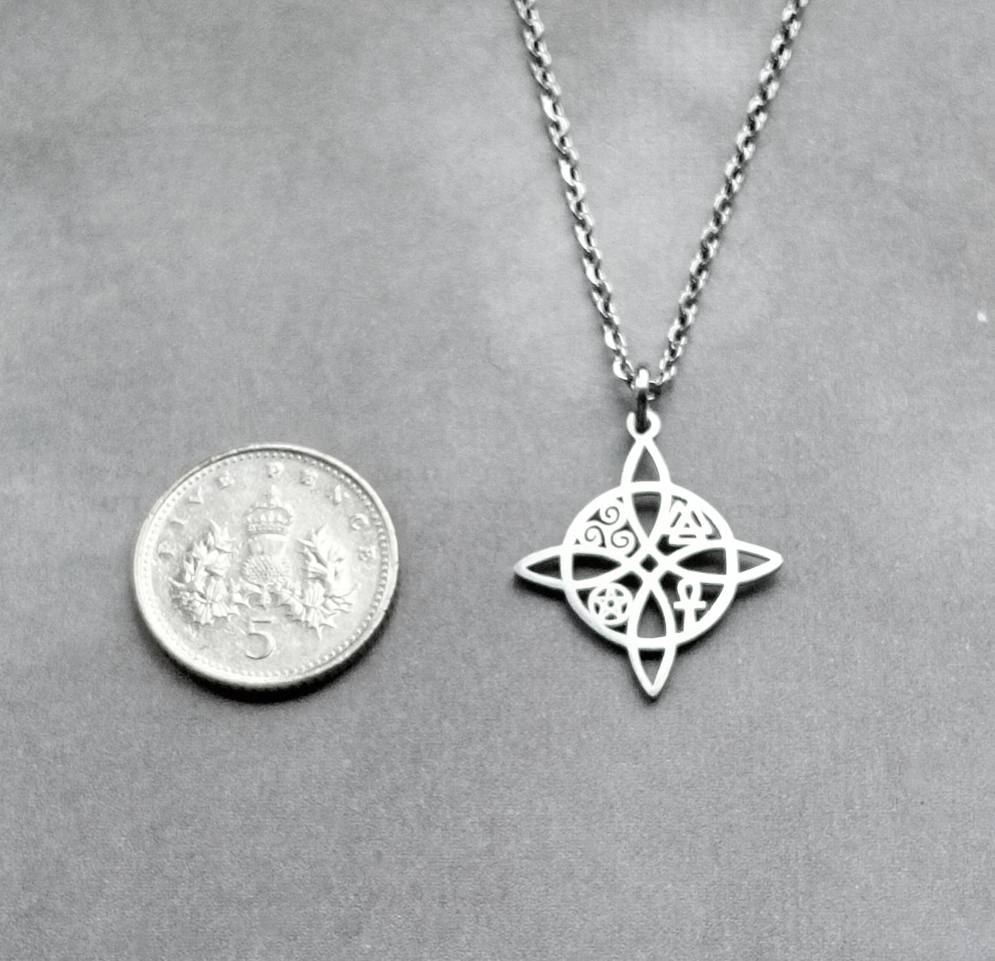 Witch's Knot with Symbols Steel Necklace