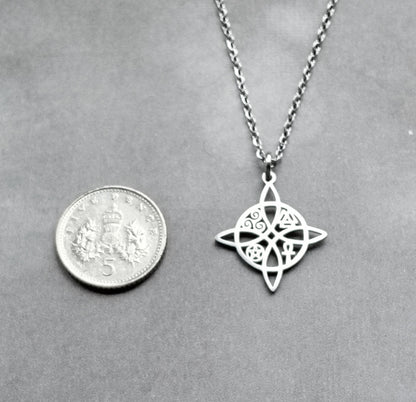 Witch's Knot with Symbols Steel Necklace