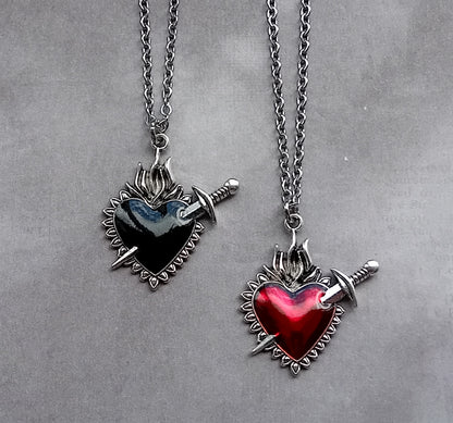 Red Sacred Heart and Sword Necklace