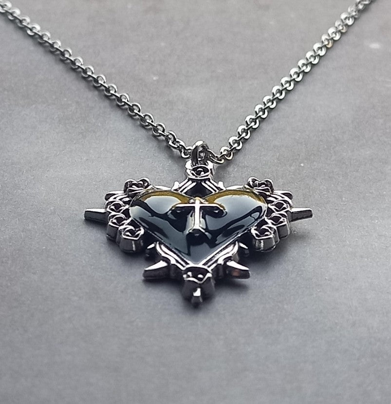 Black Heart with Cross Necklace