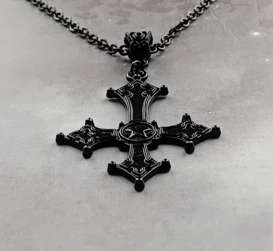 Black Inverted Cross Necklace