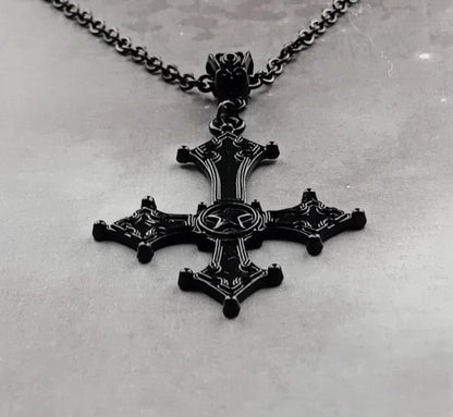 Black Inverted Cross Necklace