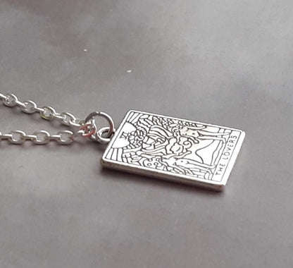 The Lovers Metal Tarot Card Necklace