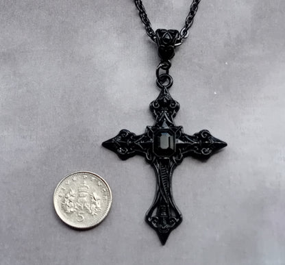 Black Patterned Cross Necklace
