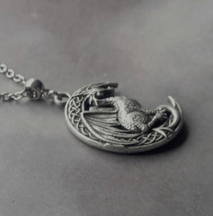 Celtic Dragon and Moon Necklace