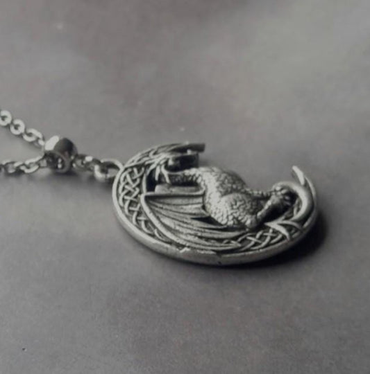 Celtic Dragon and Moon Necklace