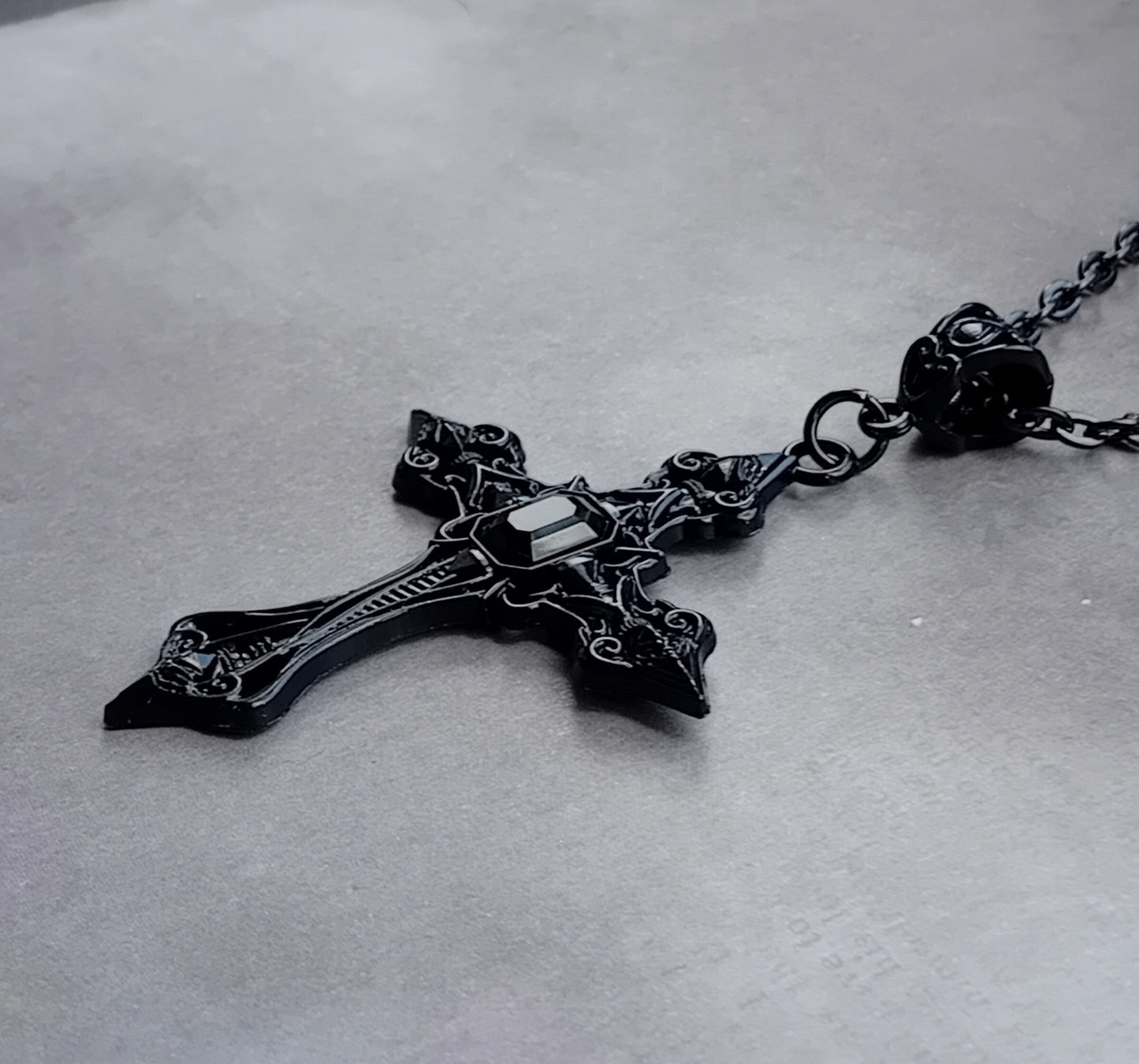 Black Patterned Cross Necklace