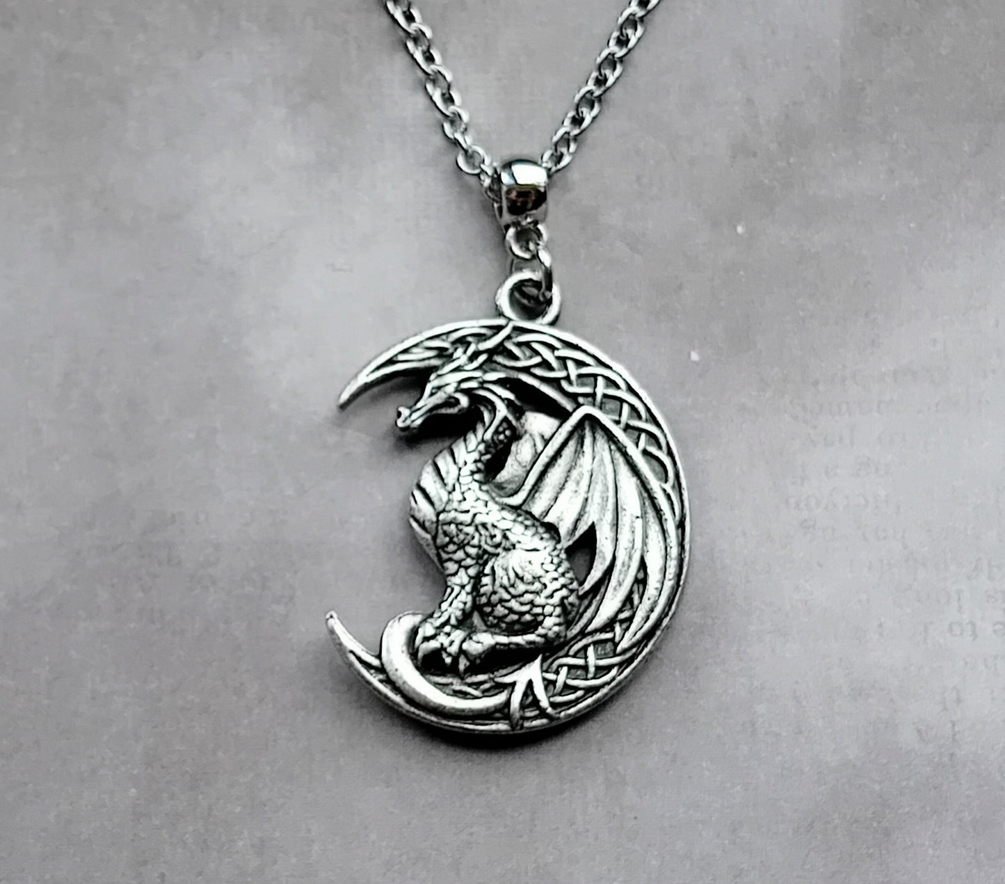 Celtic Dragon and Moon Necklace