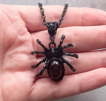 Black Spider with Red Body Necklace