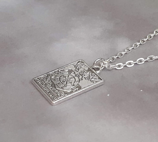 Wheel of Fortune Metal Tarot Card Necklace