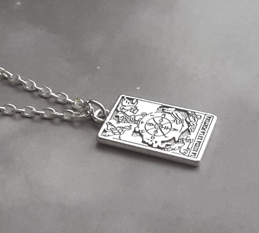 Wheel of Fortune Metal Tarot Card Necklace