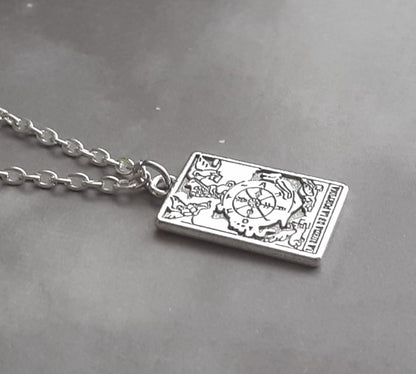 Wheel of Fortune Metal Tarot Card Necklace