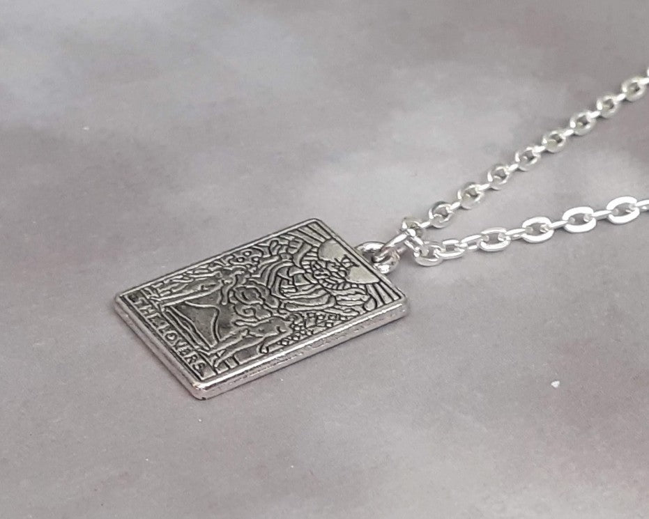 The Lovers Metal Tarot Card Necklace