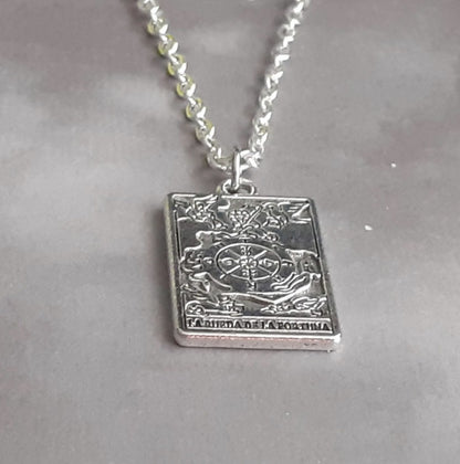 Wheel of Fortune Metal Tarot Card Necklace