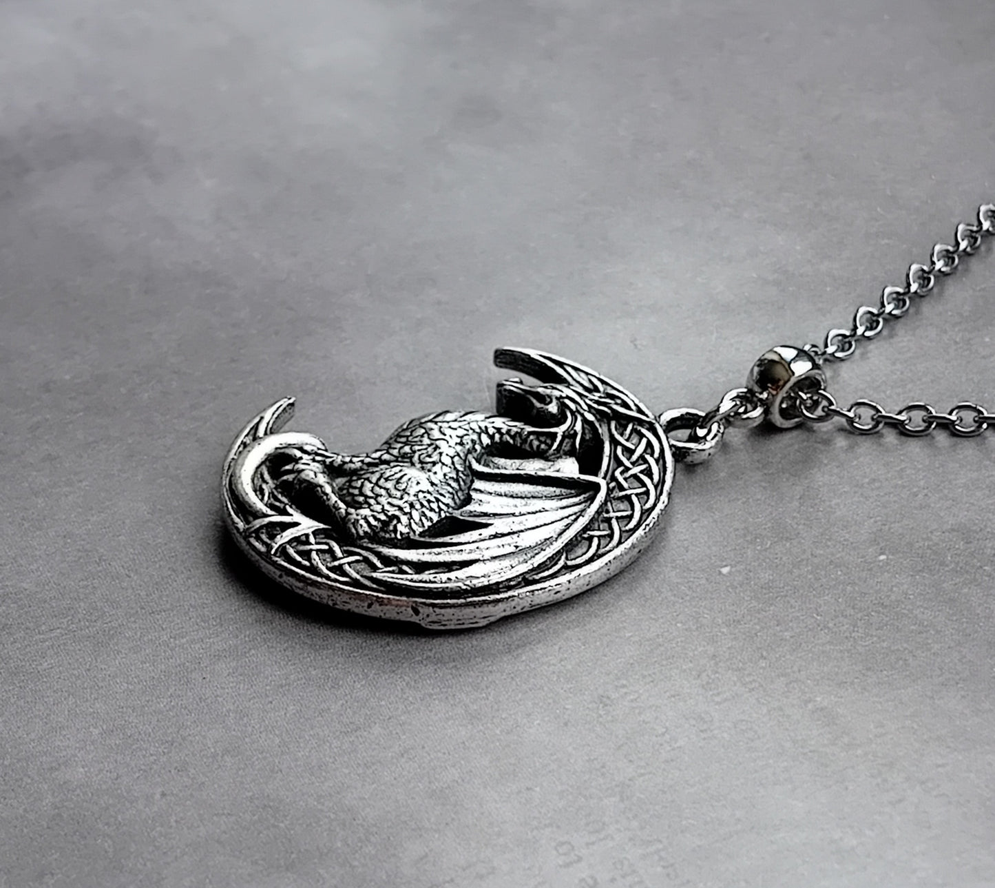 Celtic Dragon and Moon Necklace