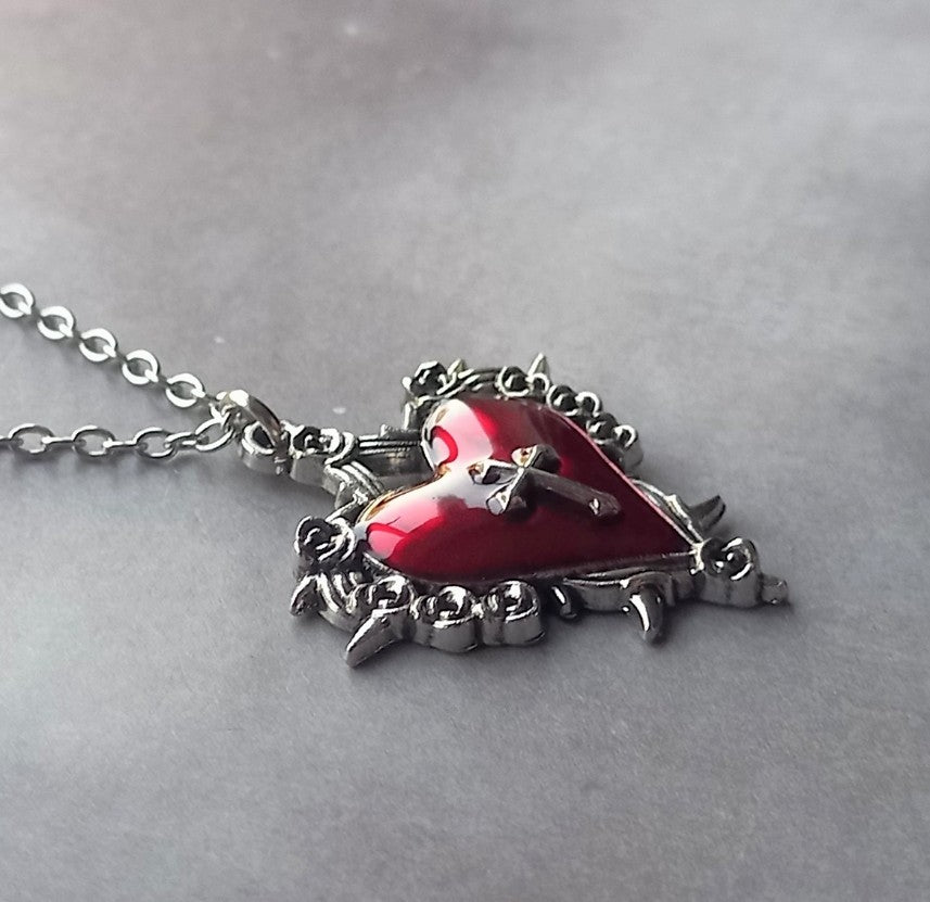 Red Heart with Cross Necklace