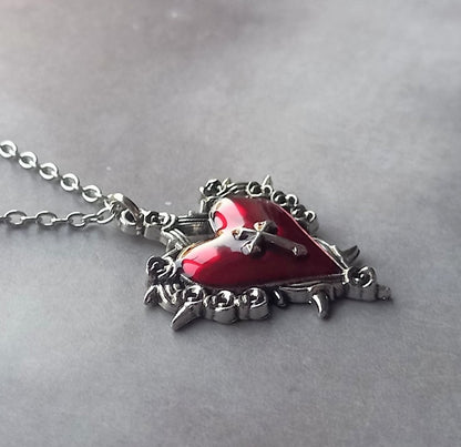 Red Heart with Cross Necklace