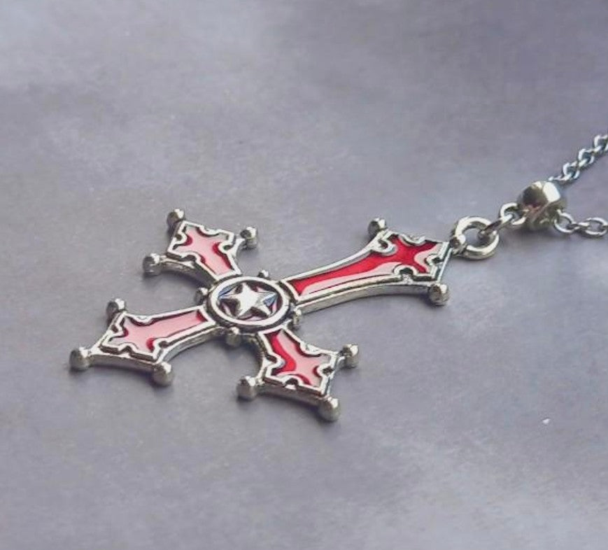 Red Inverted Cross Necklace