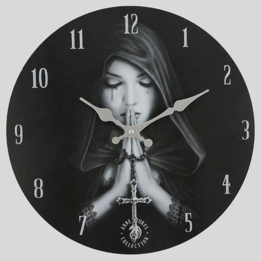 Gothic Prayer Wooden Clock by Anne Stokes