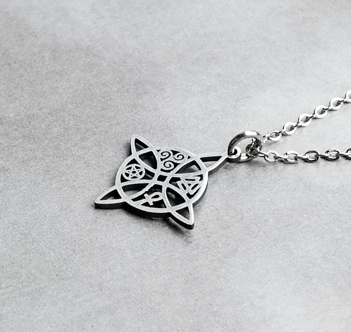 Witch's Knot with Symbols Steel Necklace
