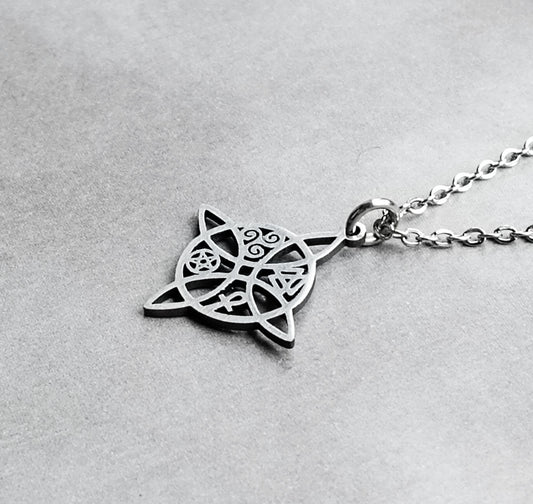 Witch's Knot with Symbols Steel Necklace