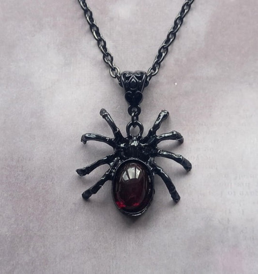 Black Spider with Red Body Necklace