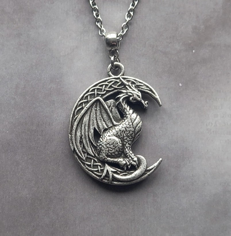 Celtic Dragon and Moon Necklace