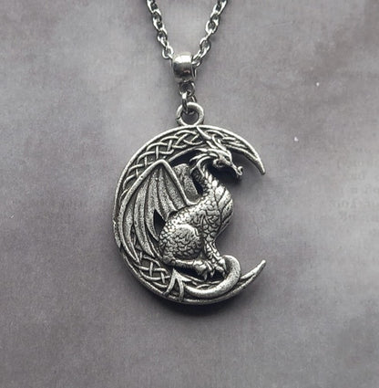 Celtic Dragon and Moon Necklace