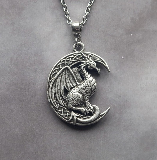 Celtic Dragon and Moon Necklace